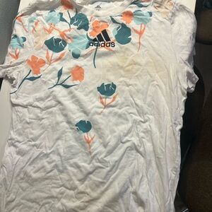 Adidas Kids Floral Tee - White, Orange, and Teal